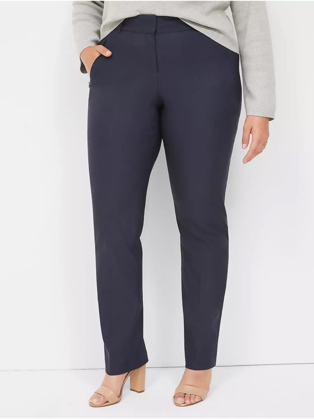 Lane Bryant Navy Straight-Leg Stretch Pants